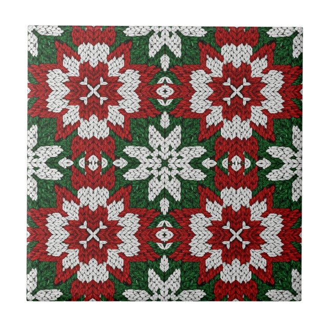 Carreau Rouge Vert Blanc Tricot Hiver Scandinave (Devant)