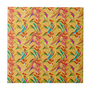 Carreau Rouge Vert Bleu Violet Abstrait Floral Art Déco