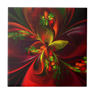 Carreau Rouge vert moderne Floral Abstrait Art Motif #05