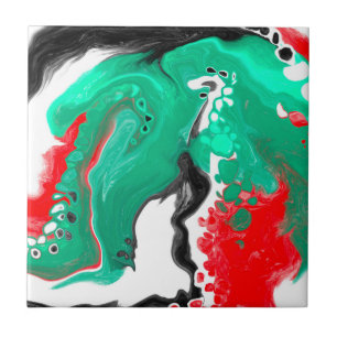Carreau Rouge, vert, noir et Marbre blanc Fluid Art