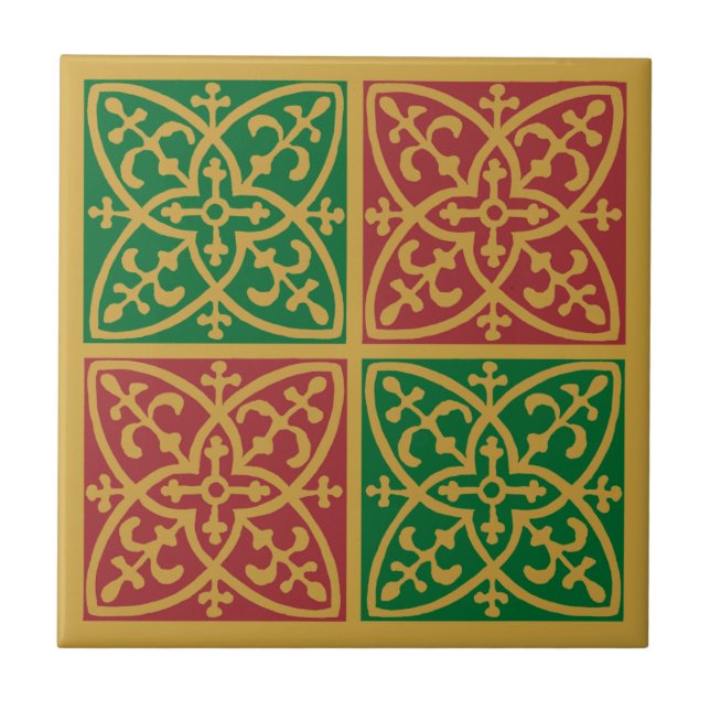 Carreau Rouge Vert Vacances Fleur de Lis Carrelage Motif (Devant)