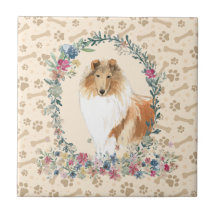 Rough Collie Chien Empreinte de patte Floral Cute