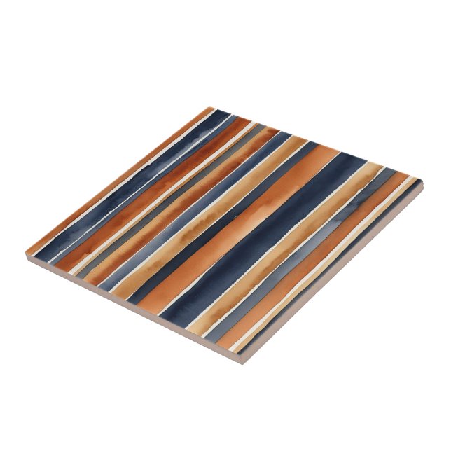 Carreau Rouille bleue et rayures beiges (Côté)