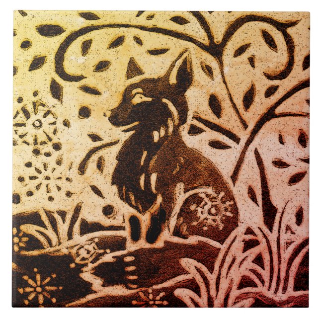 Carreau Rouille Or Brown Fox neige Pine d'hiver Batik (Devant)