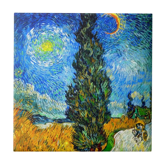 Carreau Route avec cyprès et étoile de Van Gogh (Devant)