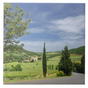 Carreau Route de campagne sinueuse entre des cyprès en