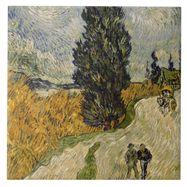 Carreau Route de Vincent van Gogh | avec des cyprès, 1890 (Devant)