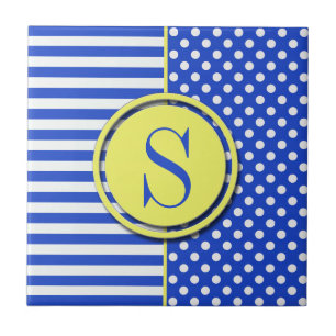 Carreau Royal Blue Pois et stries-Monogram STaylor