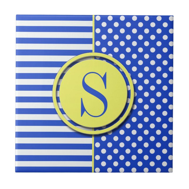 Carreau Royal Blue Pois et stries-Monogram STaylor (Devant)