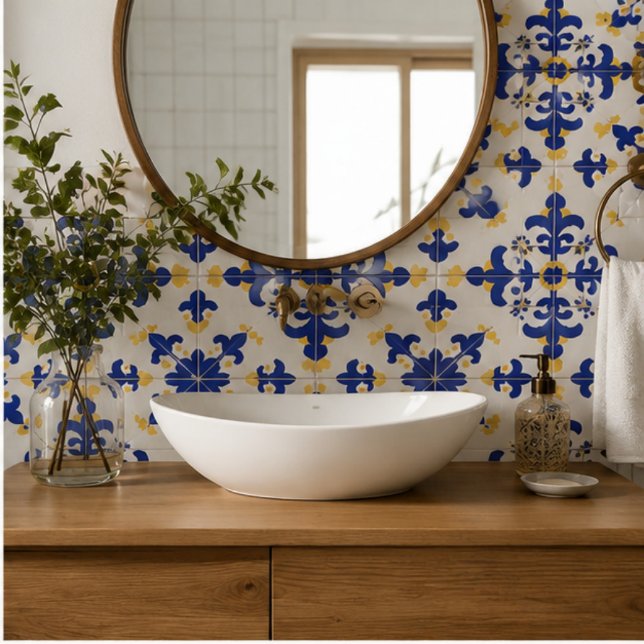 Carreau Royal Fleur Bold Blue and Gold Botanical  (Créateur téléchargé)
