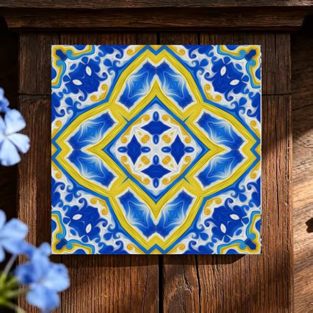 Carreau Royal Sapphire Luxurious Blue and Gold Geometric  (Créateur téléchargé)