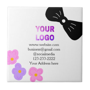 Carreau Ruban noir floral rose violet ajoutez le logo déta