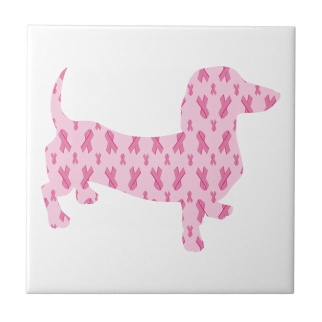 Carreau Ruban rose Dachshund pour cancer (Devant)