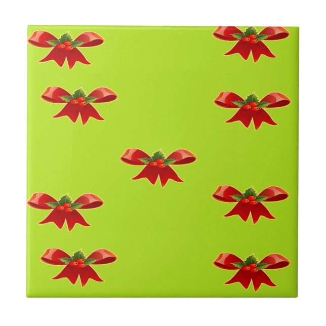 Carreau Ruban rouge de Noël sur vert clair (Devant)