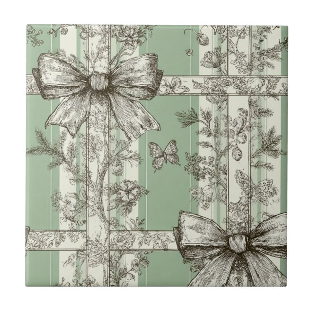Carreau Ruban toile de Jouy vert vintage (Devant)