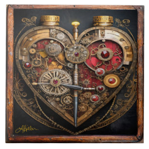 Carreau Rubis et engrenages Steampunk Cœur sombre