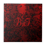 Carreau Ruby red black stylish floral vibrant élégant<br><div class="desc">Ruby coral rouge sur noir arrière - plan classe contemporaine design floral abstrait sur une large gamme de tendance personnalisable anniversaire,  anniversaire de mariage cadeaux,  maison et cuisine produits de décoration unique avec initiales / nom personnalisés</div>