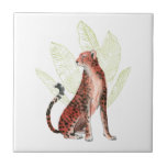 Carreau Ruby Runner Leopard<br><div class="desc">Ruby Runner I par Grace Popp. Un léopard orange rougeâtre repose devant des feuilles de palmiers vert clair. | 161321D</div>