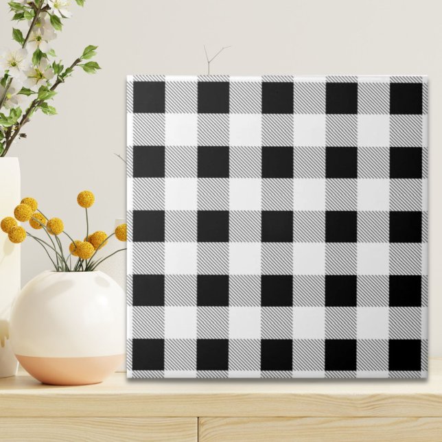 Carreau ruc farmhouse chic black and white plaid (rustic farmhouse chic black and white plaid ceramic tile)