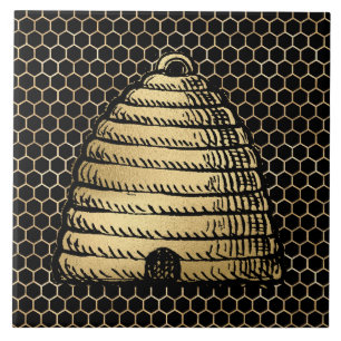 Carreau Ruche à abeilles rustique or miel noir