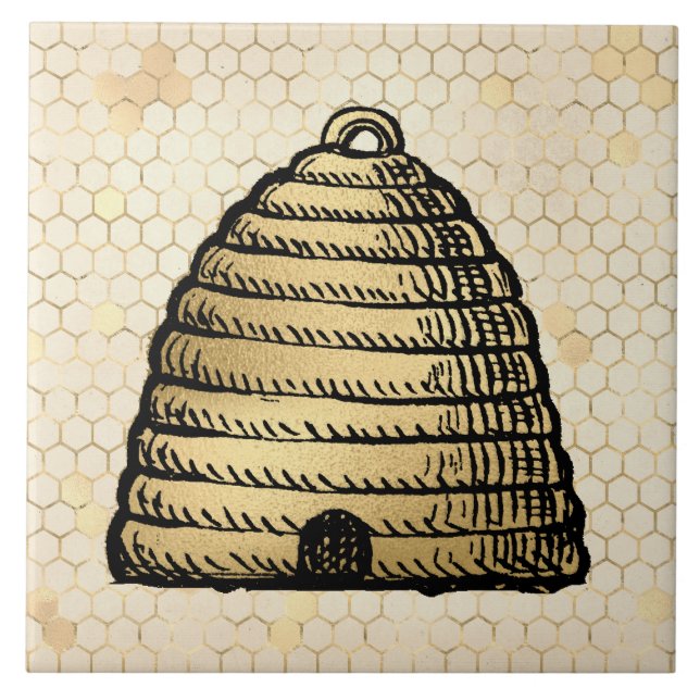 Carreau Ruche en nid d'abeille doré rustique (Devant)