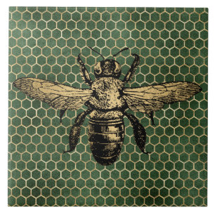 Carreau Ruche Rustique Or Nid d'Abeille Vert