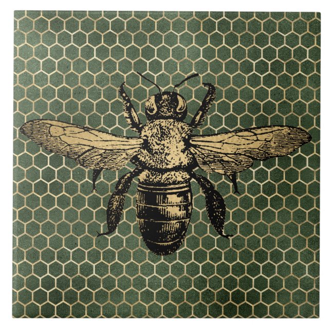 Carreau Ruche Rustique Or Nid d'Abeille Vert (Devant)