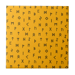 Carreau Runes viking noires sur Mustard Yellow Arrière - 