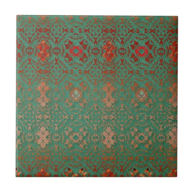 Carreau Russe Bohemian Jade et Motif rouge (Devant)