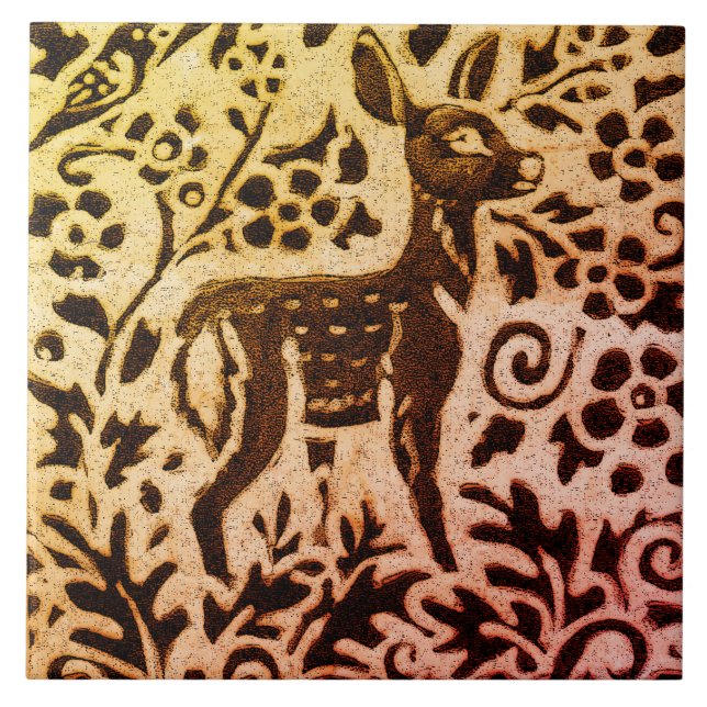 Carreau Rust Gold Brown cerf Faune Floral Autumn Leaf Bati (Devant)