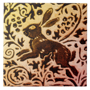 Carreau Rust Gold Brown Rabbit Floral Automne Feuilles Bat