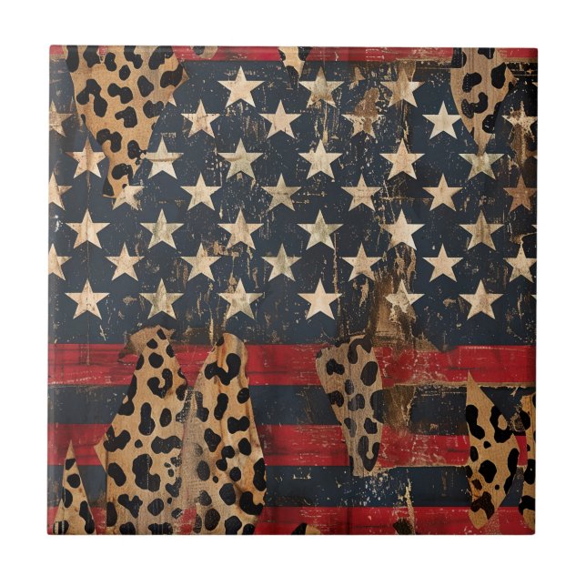 Carreau Rustic American Flag Leopard Print (3) (Devant)