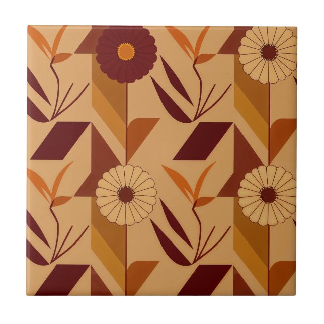 Carreau Rustic Autumn Floral Geometric Pattern (4) (Devant)