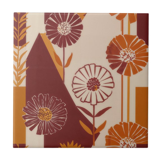 Carreau Rustic Autumn Floral Geometric Pattern (8) (Devant)