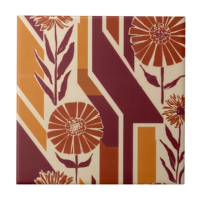 Carreau Rustic Autumn Floral Geometric Pattern (9) (Devant)
