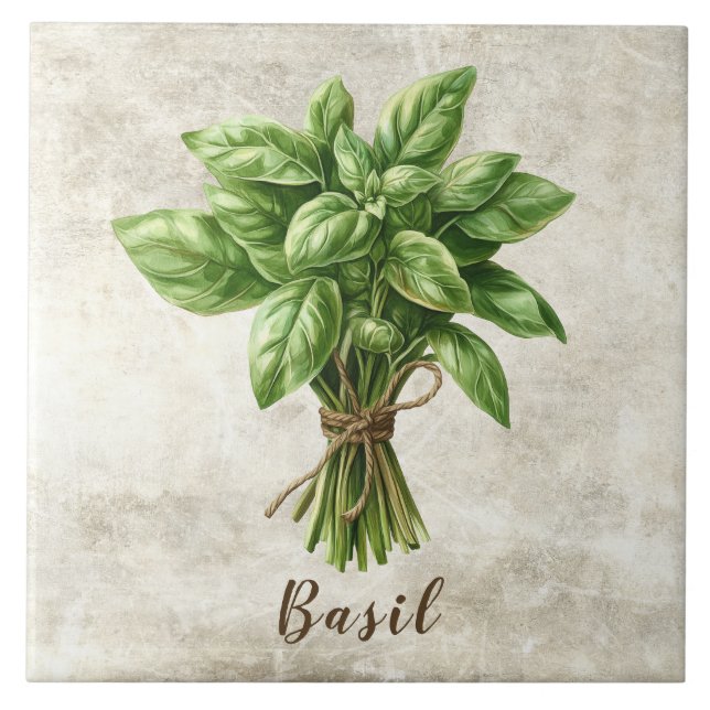 Carreau Rustic Basil Herb Spice Faux Ceramic Tile (Devant)