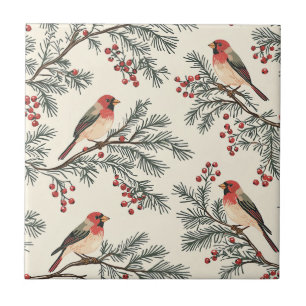 Carreau Rustic Bird et Poinsettia Motif de Noël (16)