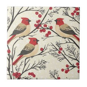 Carreau Rustic Bird et Poinsettia Motif de Noël (3)