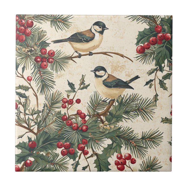 Carreau Rustic Bird et Poinsettia Motif de Noël (8) (Devant)