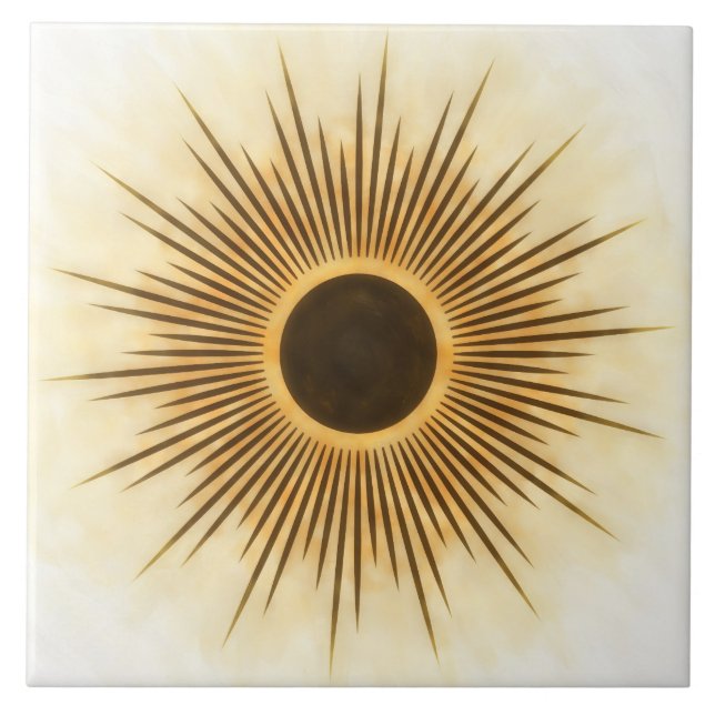 Carreau Rustic Brown Gold Sunburst Art Tile (Devant)
