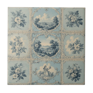 Carreau Rustic Country Floral Motif Distressed Mute Tones