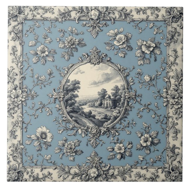 Carreau Rustic Country Floral Motifs Mute Tones Distressed (Devant)