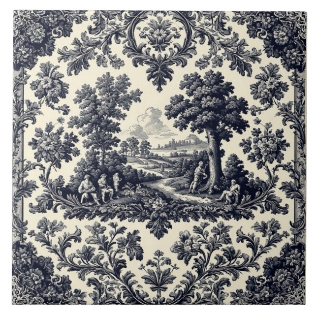 Carreau Rustic Country Folks French Toile Pastoral Scenery (Devant)
