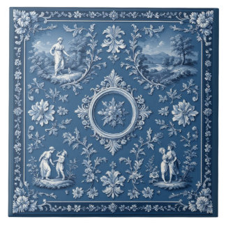 Carreau Rustic Country French Toile Heritage Pastoral Blue