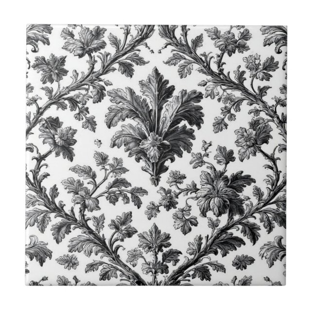 Carreau Rustic Countryside Floral Motif Monochrome Elegant (Devant)