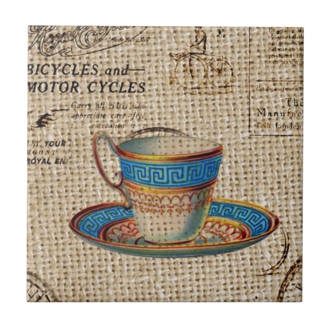 Carreau Rustic english country tea party blue teacup (Devant)