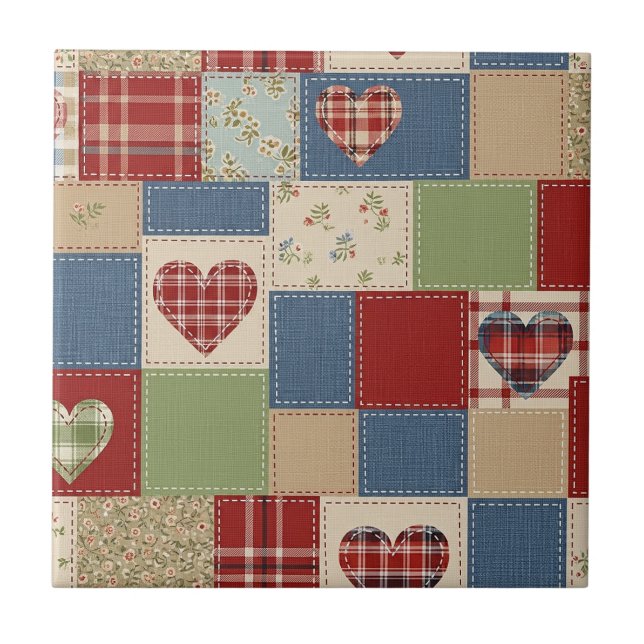 Carreau Rustic Patchwork Hearts Picnic Pattern (4) (Devant)