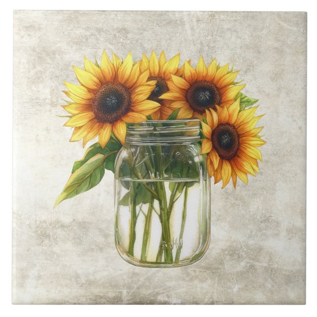 Carreau Rustic Sunflowers in Vintage Jar  (Devant)