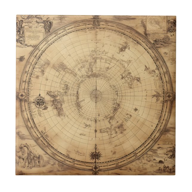 Carreau Rustic Vintage World Map Globe (4) (Devant)