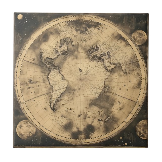 Carreau Rustic Vintage World Map Globe (5) (Devant)